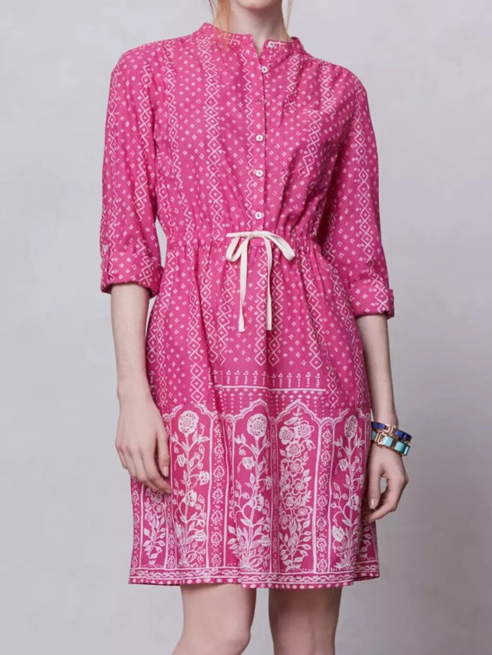 Meadow Rue Anthropologie Anila pink white shirtdress